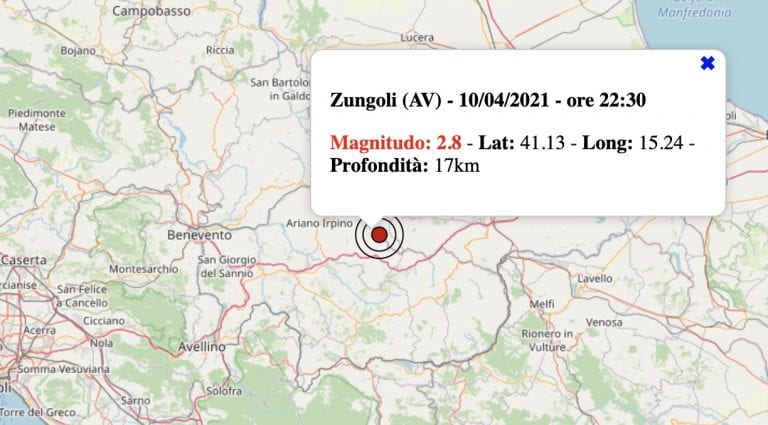 Terremoto in Campania oggi, sabato 10 aprile 2021: scossa M 2.8 in provincia di Avellino | Dati INGV