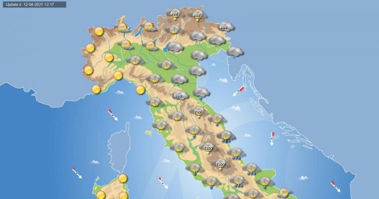 PREVISIONI METEO domani 13 aprile 2021: tempo instabile in gran parte dell’ITALIA e temperature in calo