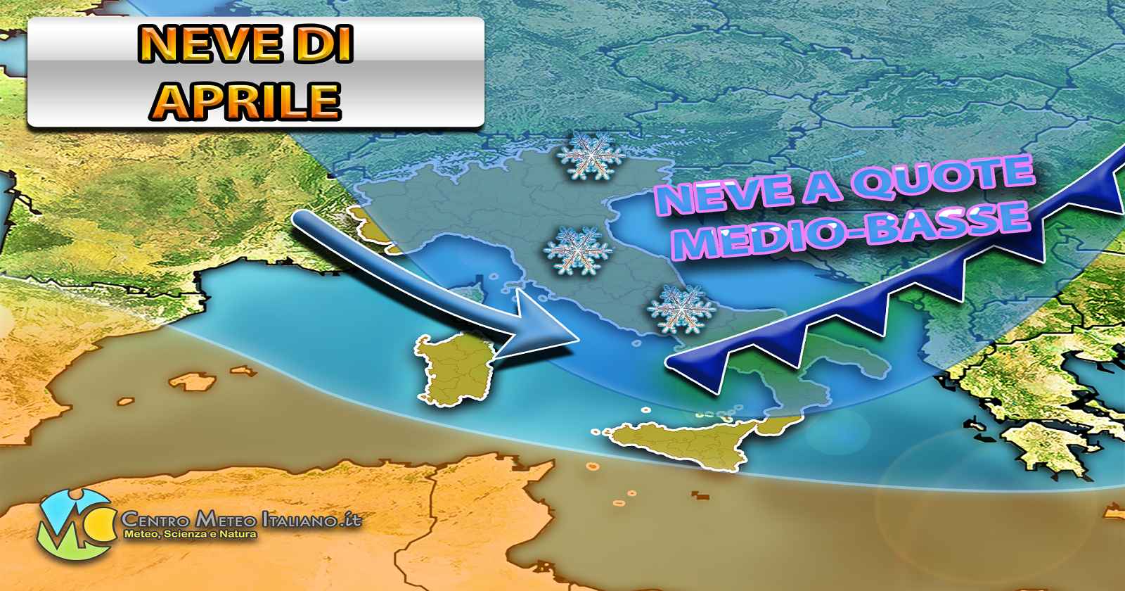 Nuove nevicate in arrivo in Appennino fin sotto i 1000 metri di quota nei prossimi giorni - grafica a cura del Centro Meteo Italiano