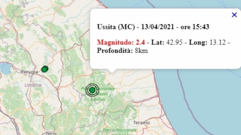 Terremoto nelle Marche oggi, 13 aprile 2021, scossa M 2.4 provincia di Macerata – Dati Ingv