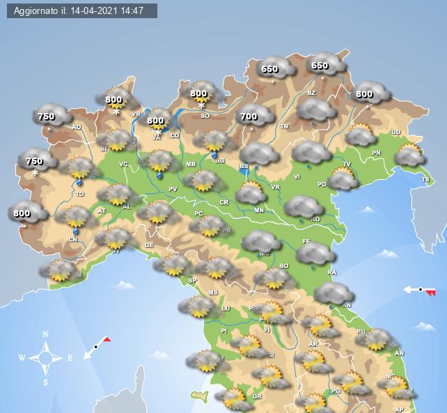 Nevicate previste sull'arco Alpino al mattino del 15 aprile - Centro Meteo Italiano