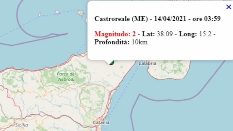 Terremoto in Sicilia oggi, mercoledì 14 aprile 2021, scossa M 2.0 in provincia di Messina | Dati Ingv