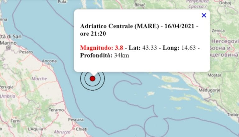 Terremoto oggi Italia, 16 aprile 2021: in serata scossa M 3.8 avvertita nelle Marche – Dati INGV Terremoto oggi Italia, 16 aprile 2021: in serata scossa M 3.8 avvertita nelle Marche – Dati INGV