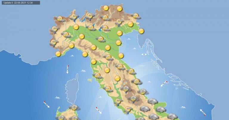 PREVISIONI METEO domani 23 aprile 2021: ITALIA divisa in due tra MALTEMPO e SOLE