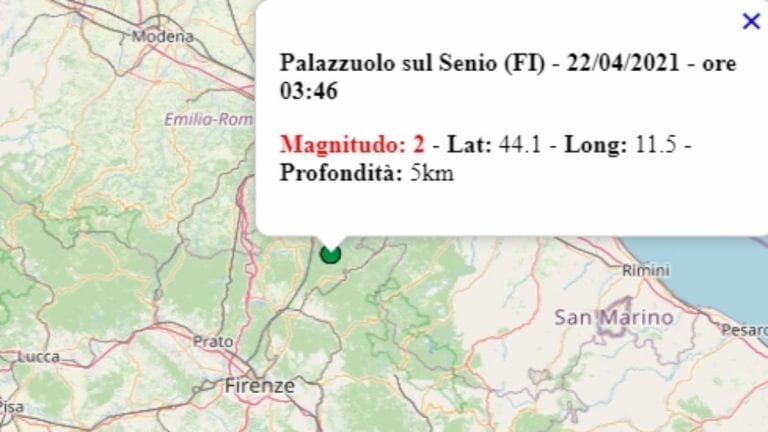 Terremoto in Toscana oggi, 22 aprile 2021: scossa M 2.0 in provincia Firenze | Dati Ingv