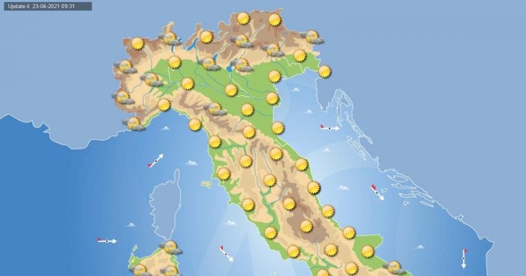 PREVISIONI METEO domani 24 aprile 2021: Bel tempo in gran parte d’ITALIA salvo locali disturbi al meridione