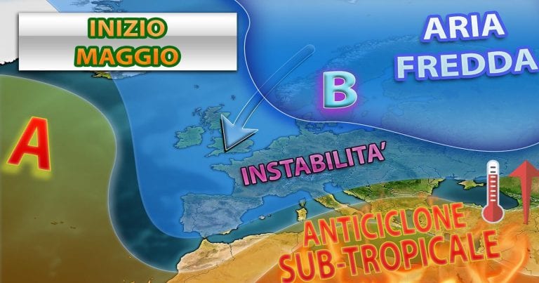 METEO: WEEKEND primo MAGGIO tra MALTEMPO e CALDO estivo, ITALIA letteralmente divisa in due