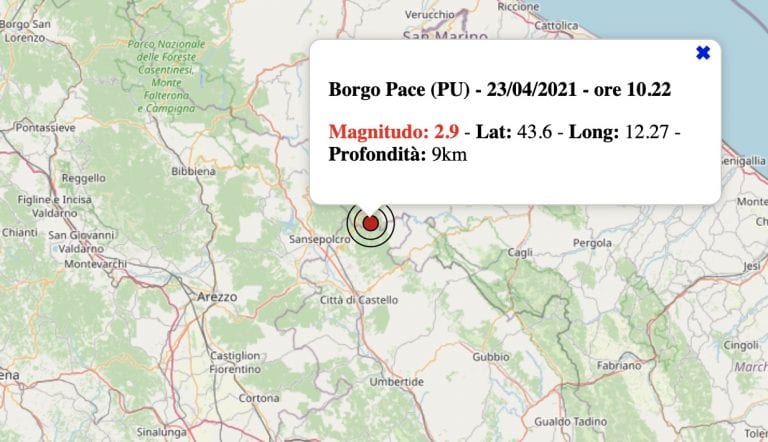 Terremoto nelle Marche oggi, venerdì 23 aprile 2021: scossa M 2.9 in provincia di Pesaro-Urbino | Dati INGV Terremoto nelle Marche oggi, venerdì 23 aprile 2021: scossa M 2.9 in provincia di Pesaro-Urbino | Dati INGV