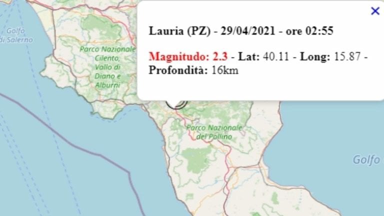 Terremoto in Basilicata oggi, giovedì 29 aprile 2021, scossa M 2.3 in provincia Potenza – Dati Ingv