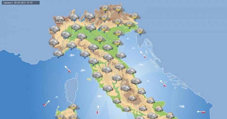PREVISIONI METEO domani 1 maggio 2021: maltempo sulle regioni centro-settentrionali d’Italia PREVISIONI METEO domani 1 maggio 2021: maltempo sulle regioni centro-settentrionali d’Italia