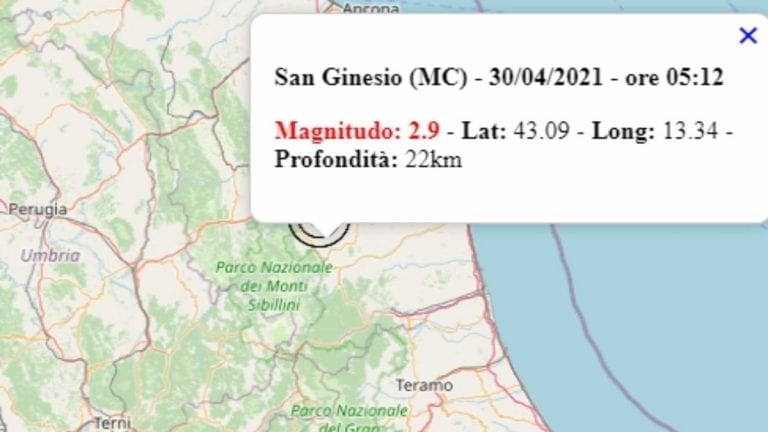 Terremoto avvertito intensamente oggi, 30 aprile 2021 nelle Marche: scossa M 2.9 avvertita in provincia di Macerata – Dati Ingv