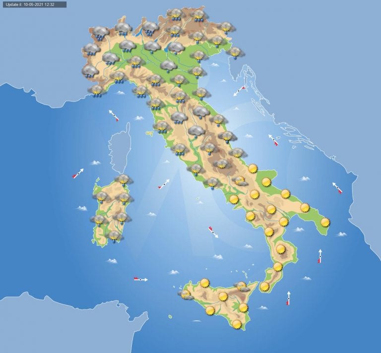 PREVISIONI METEO domani 11 maggio 2021: maltempo in ITALIA con piogge e temporali anche intensi, vediamo dove