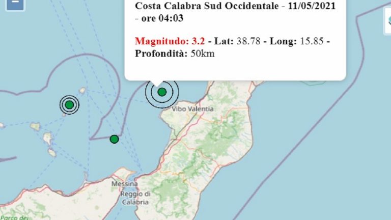 Terremoto oggi Calabria, martedì 11 maggio 2021: scossa M. 3.2 sulla Costa Calabra Sud-Occidentale | Dati INGV