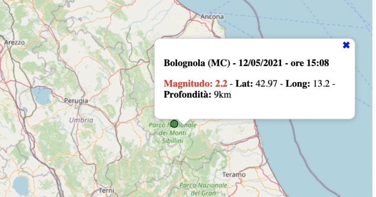 Terremoto nelle Marche oggi, mercoledì 12 maggio 2021: scossa M 2.2 in provincia di Macerata | Dati INGV Terremoto nelle Marche oggi, mercoledì 12 maggio 2021: scossa M 2.2 in provincia di Macerata | Dati INGV