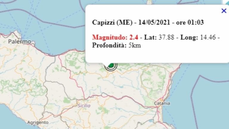 Terremoto in Sicilia oggi, venerdì 14 maggio 2021, scossa M 2.4 in provincia di Messina | Dati Ingv