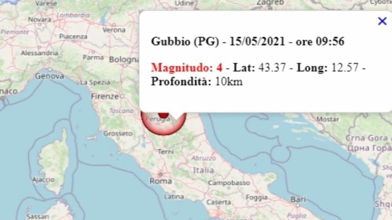 Terremoto oggi in Umbria, 15 maggio 2021: scossa intensa M 3.9 avvertita a Gubbio, in provincia di Perugia | Dati INGV