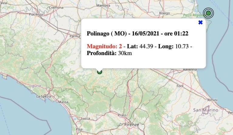 Terremoto in Emilia-Romagna oggi, domenica 16 maggio 2021: scossa M 2.0 in provincia di Modena | Dati INGV