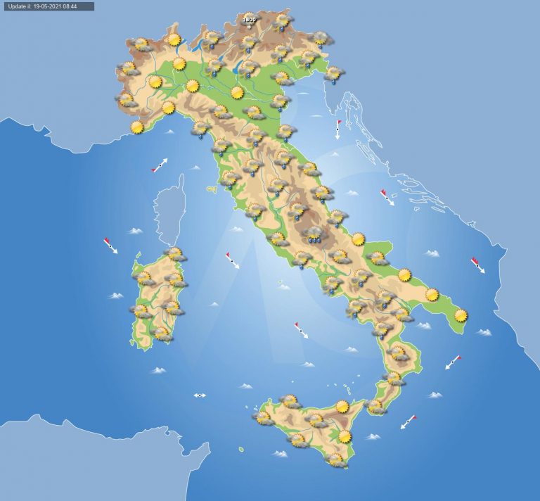 PREVISIONI METEO domani 20 maggio 2021: instabilità soprattutto nelle ore pomeridiane in ITALIA con piogge e temporali