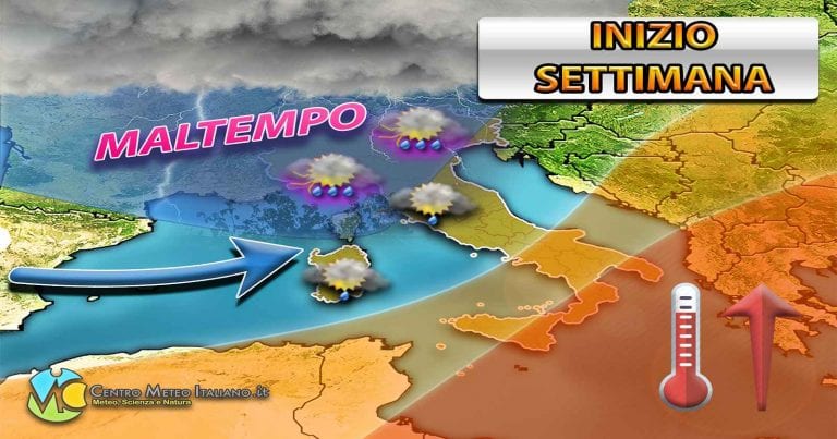 METEO – AFFONDO PERTURBATO porterà PIOGGE e TEMPORALI ad INIZIO SETTIMANA, i dettagli