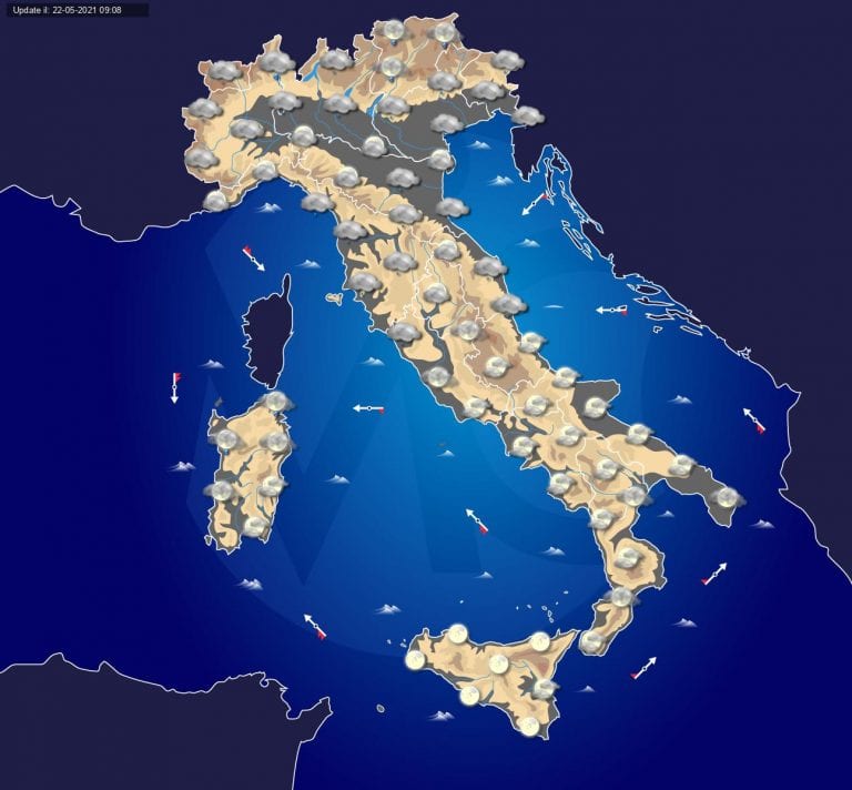 PREVISIONI METEO domani 23 maggio 2021: ITALIA spaccata a metà, con nuove PIOGGE in arrivo su questi settori