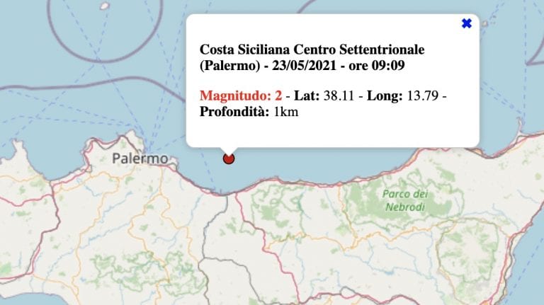 Terremoto in Sicilia oggi, domenica 23 maggio 2021: scossa M 2.0 Costa Siciliana – Dati INGV