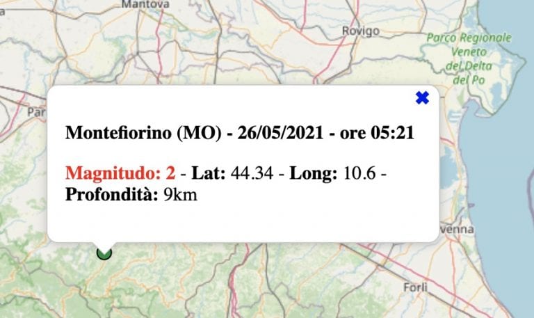 Terremoto in Emilia-Romagna oggi, mercoledì 26 maggio 2021: scossa M 2.0 in provincia di Modena | Dati INGV