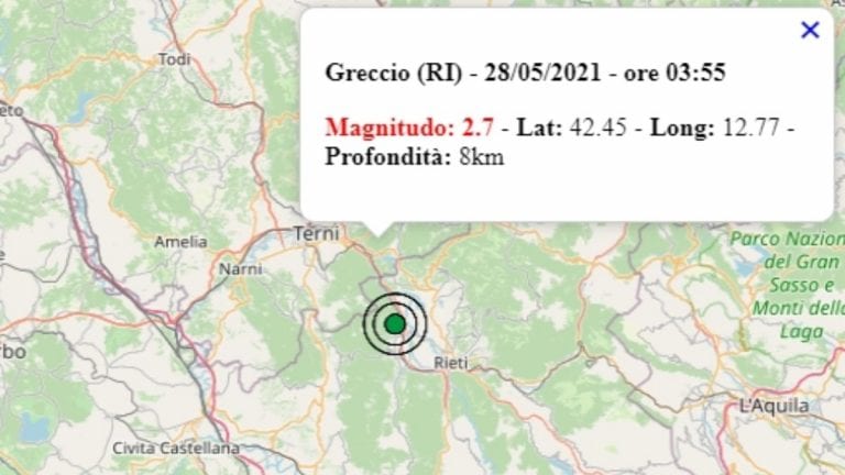 Terremoto oggi, 28 maggio 2021 nel Lazio: scossa di M 2.7 in provincia di Rieti – Dati ufficiali dell’Ingv