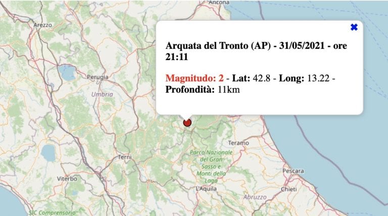 Terremoto nelle Marche oggi, lunedì 31 maggio 2021: scossa M 2.0 in provincia di Ascoli Piceno | Dati INGV Terremoto nelle Marche oggi, lunedì 31 maggio 2021: scossa M 2.0 in provincia di Ascoli Piceno | Dati INGV