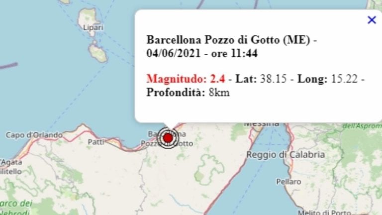 Terremoto in Sicilia oggi, 4 giugno 2021, scossa M 2.4 in provincia di Messina – Dati Ingv