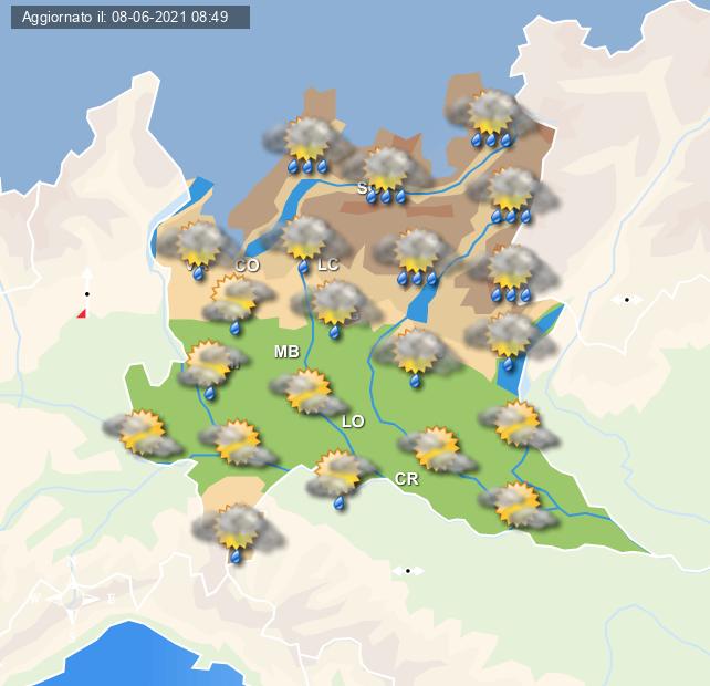 Temporali pomeridiani previsti per la giornata di domani, 9 giugno 2021