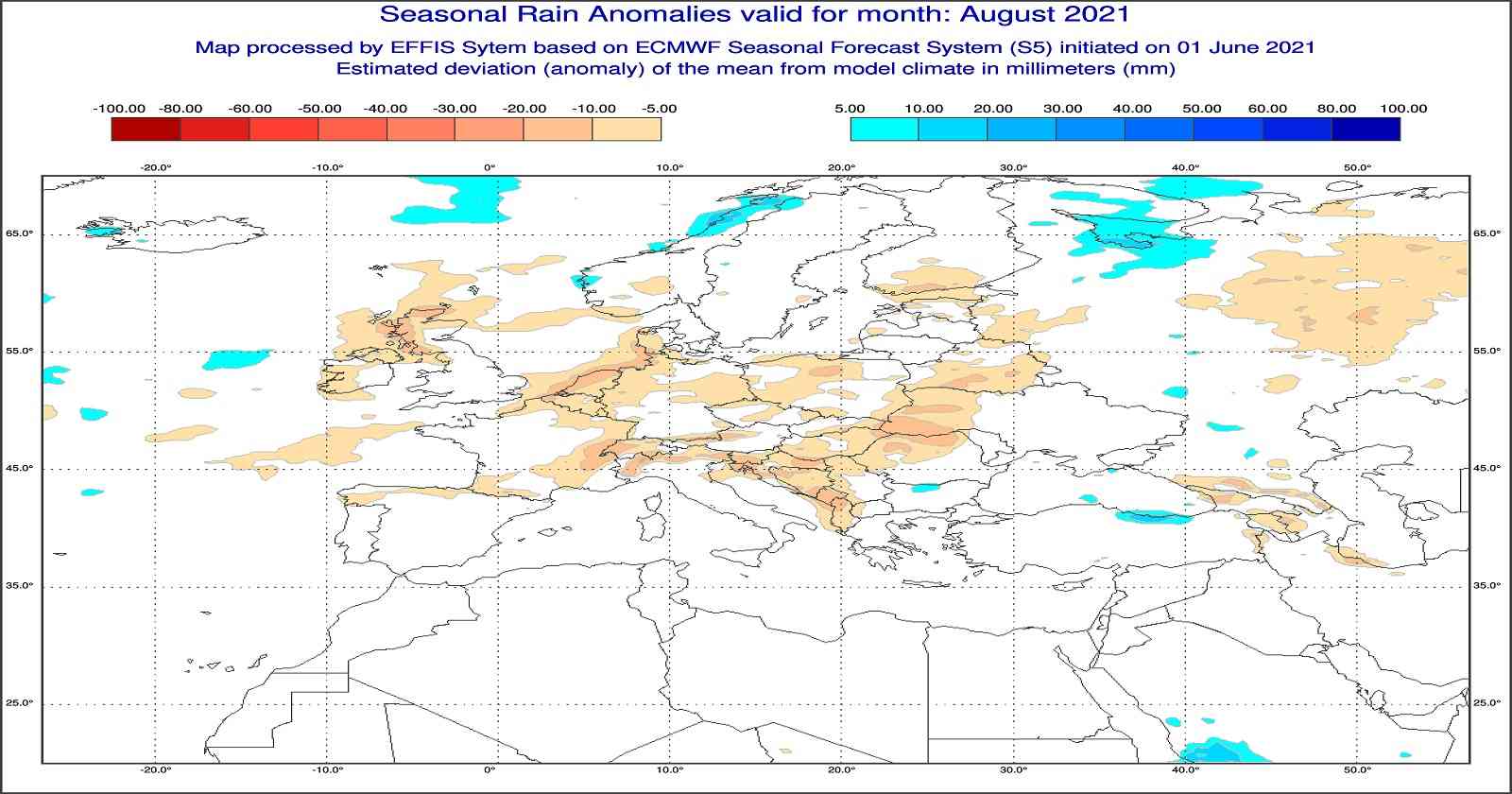 Anomalie di temperatura previste dal modello europeo per agosto 2021 - effis.jrc.ec.europa.eu.eu