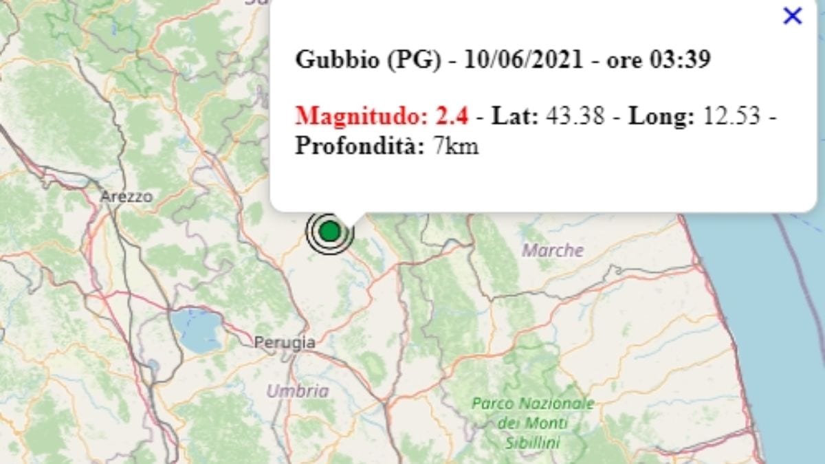 Terremoto In Umbria Oggi 10 Giugno 2021 Scossa M 2 4 In Provincia Gubbio Dati Ingv