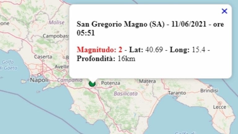 Terremoto in Campania oggi, venerdì 11 giugno 2021, scossa M 2.0 in provincia di Salerno – Dati Ingv