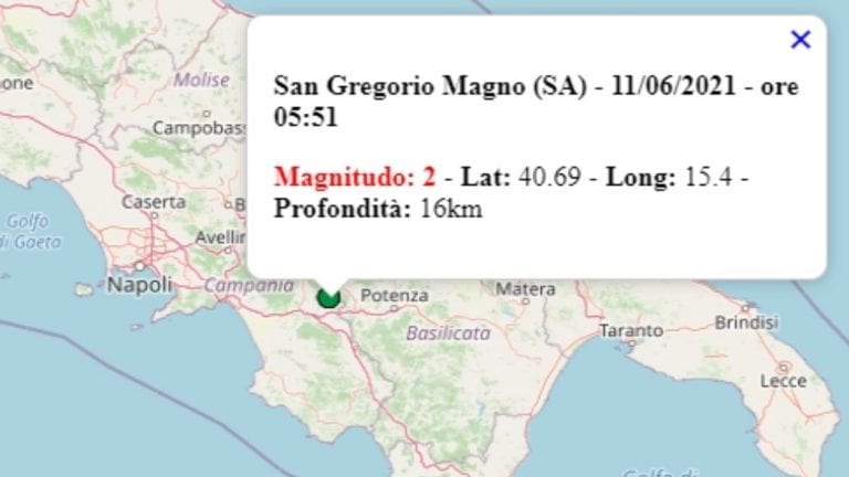 Terremoto in Campania oggi, venerdì 11 giugno 2021, scossa M 2.0 in provincia di Salerno – Dati Ingv Terremoto in Campania oggi, venerdì 11 giugno 2021, scossa M 2.0 in provincia di Salerno – Dati Ingv