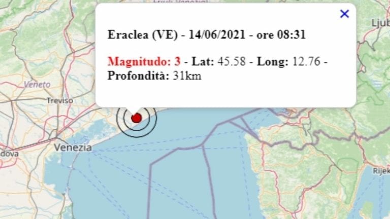 Terremoto in Veneto oggi, 14 giugno 2021: scossa M 3.0 avvertita in provincia di Venezia – Dati Ingv