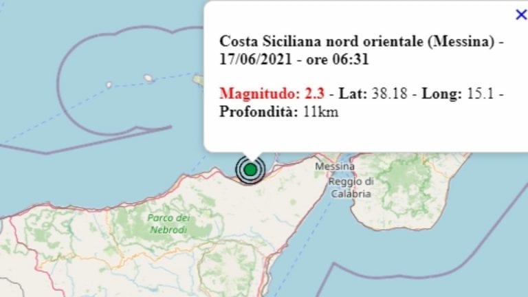 Terremoto in Sicilia oggi, 17 giugno 2021, scossa M 2.3 in provincia di Messina | Dati Ingv