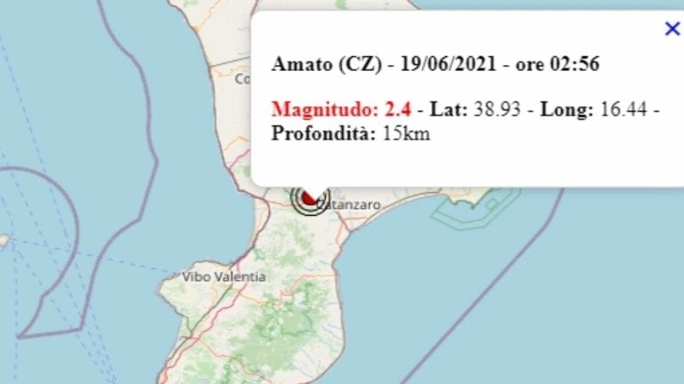 Terremoto in Calabria oggi, sabato 19 giugno 2021: scossa M 2.4 in provincia di Catanzaro – Dati INGV