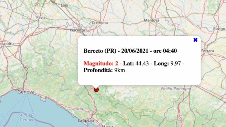 Terremoto in Emilia-Romagna oggi, domenica 20 giugno 2021: scossa M 2.0 in provincia di Parma | Dati INGV Terremoto in Emilia-Romagna oggi, domenica 20 giugno 2021: scossa M 2.0 in provincia di Parma | Dati INGV