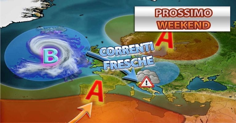 METEO WEEKEND – MALTEMPO intenso al Nord, stabile e SOLEGGIATO al Sud senza CALDO eccessivo