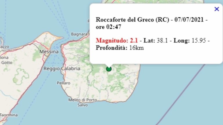 Terremoto in Calabria oggi, mercoledì 7 luglio 2021: scossa M 2.1 in provincia di Reggio Calabria | Dati Ingv