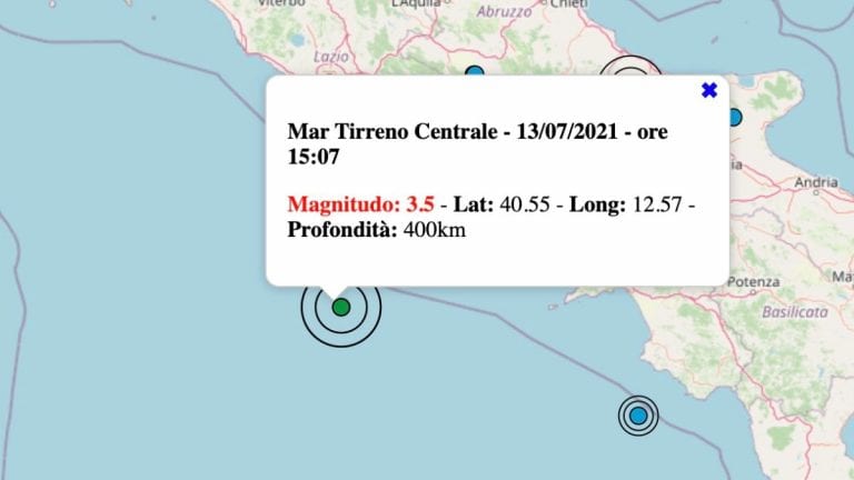 Terremoto in Italia oggi, martedì 13 luglio 2021: scossa M 3.5 sul Tirreno centrale – Dati INGV
