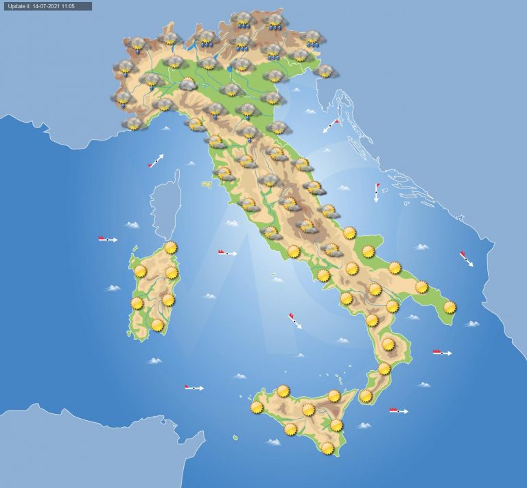 PREVISIONI METEO domani 15 luglio: tempo instabile sul Nord ITALIA con temporali, stabile al Centro-Sud