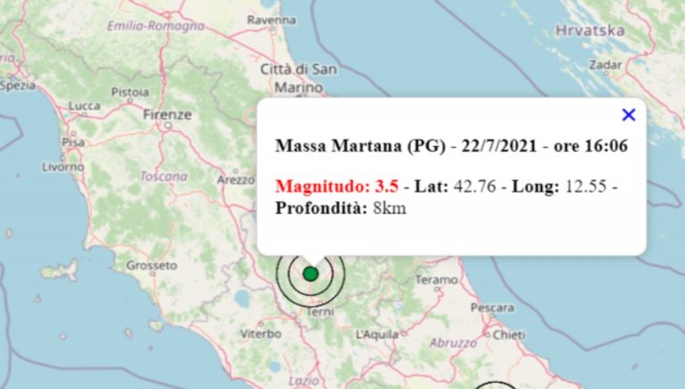 Terremoto oggi, giovedì 22 luglio 2021: scossa M 3.5 in Umbria. Scossa in provincia di Perugia – Dati INGV