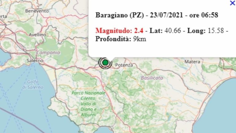 Terremoto in Basilicata oggi, 23 luglio 2021, scossa M 2.4 in provincia di Potenza | Dati Ingv