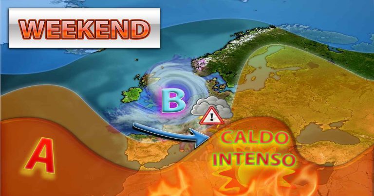 METEO – WEEKEND, violenti TEMPORALI in arrivo in ITALIA, ma anche SUPER CALDO oltre +40°C, i dettagli