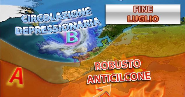 Grafica meteo per la fine di luglio; centro meteo Italiano