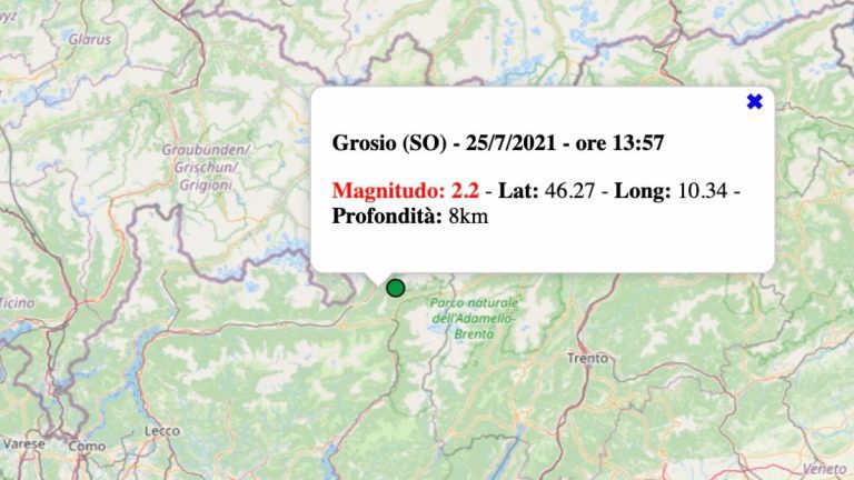 Terremoto in Lombardia oggi, domenica 25 luglio 2021: scossa M 2.2 in provincia di Sondrio | Dati INGV Terremoto in Lombardia oggi, domenica 25 luglio 2021: scossa M 2.2 in provincia di Sondrio | Dati INGV
