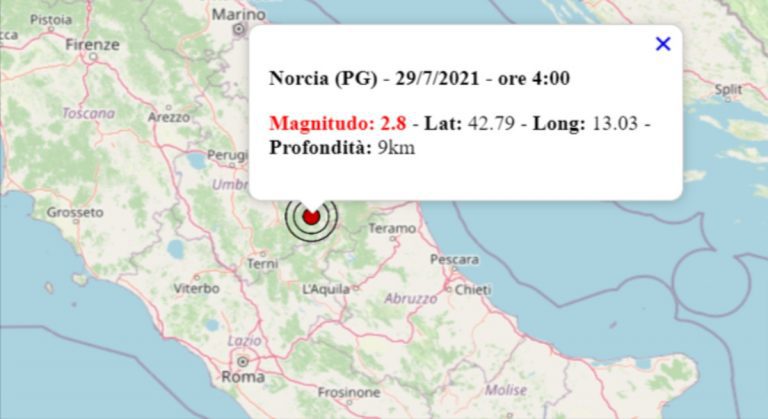 Terremoto oggi in Umbria, giovedì 29 luglio 2021: scossa M 2.8 in provincia di Perugia | Dati INGV Terremoto oggi in Umbria, giovedì 29 luglio 2021: scossa M 2.8 in provincia di Perugia | Dati INGV