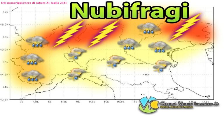 METEO – In arrivo VIOLENTI TEMPORALI con rischio NUBIFRAGI e GRANDINATE; i dettagli