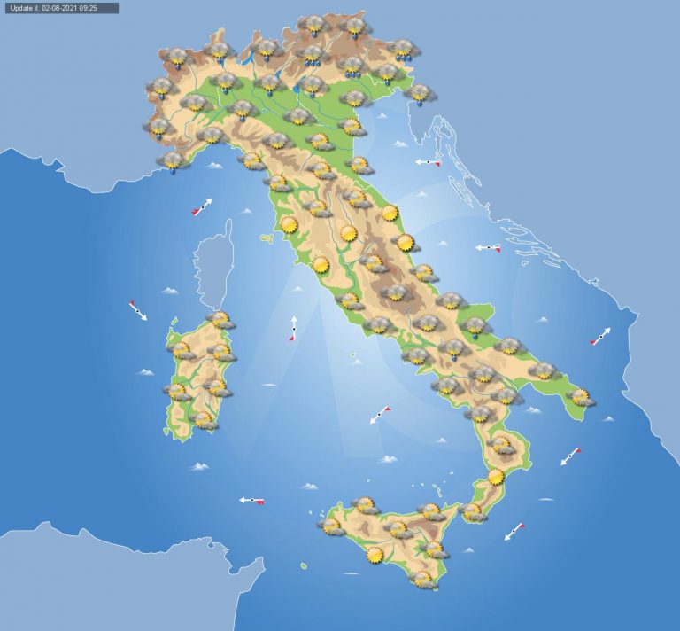 PREVISIONI METEO domani 3 agosto: nubi sparse e locali piogge in ITALIA, vediamo dove